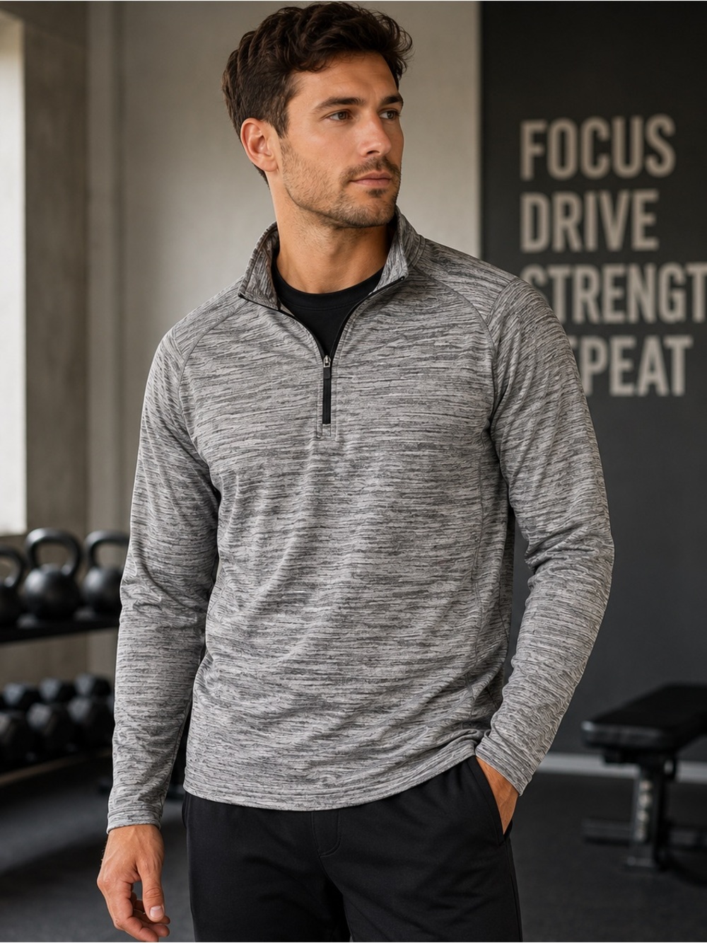 Reebok Mens Gray Heather Quarter Zip Pullover Medium Athletic Activewear
